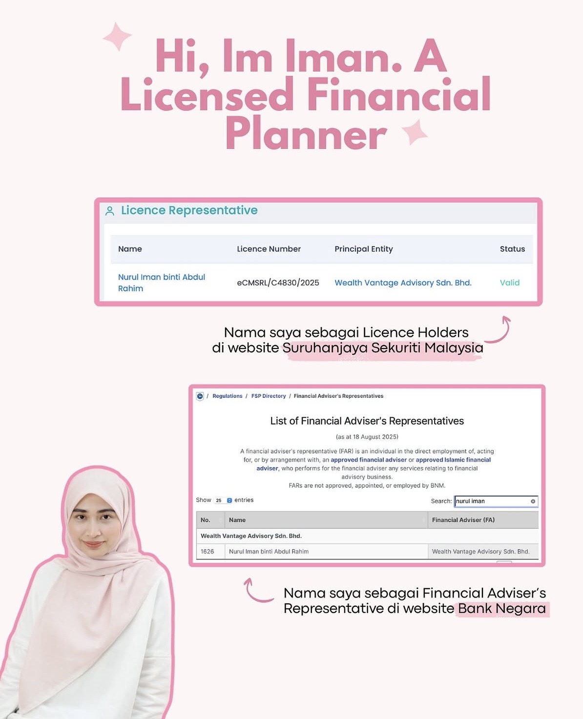 Iman Abdul Rahim — Licensed Financial Planner, verified on the SC Malaysia and Bank Negara registries.